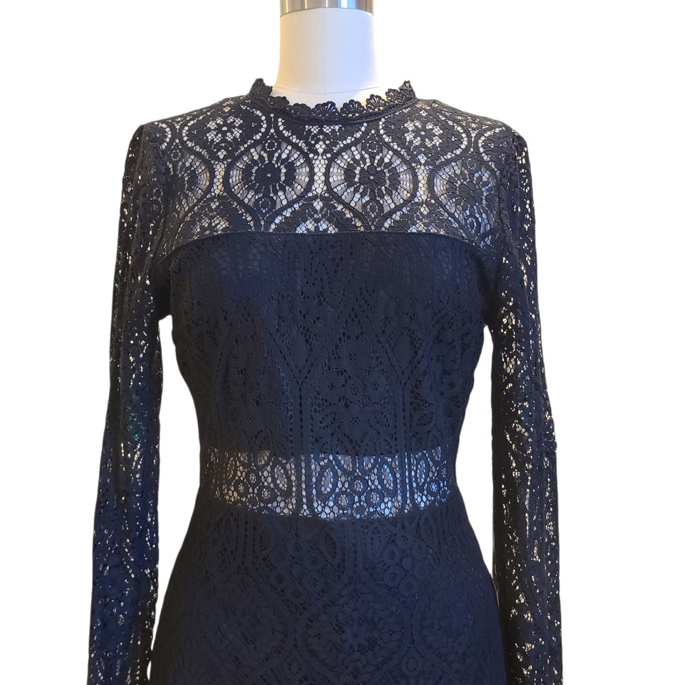 Lulus Black Floral Lace Long‎ Sleeve Cocktail Mini Dress Small LBD party witchy - Picture 2 of 5